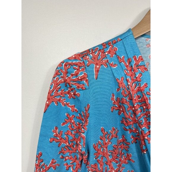 Lilly Pulitzer Dress Womens XS Turquoise Bellanna Coral Reef Short Sleeve Silk - Picture 3 of 13